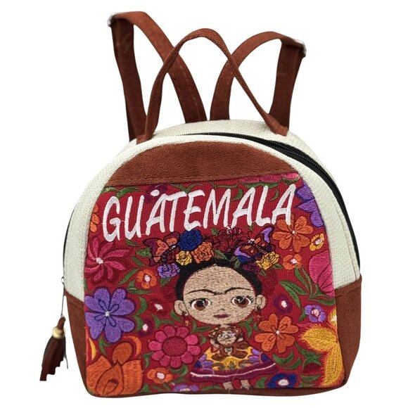Handmade Guatemala Embroidered Mini Backpack Suede & Woven Fabric Material - Picture 1 of 9